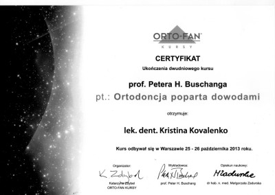 ortodonta Kovalenko Kristina certyfikat 1